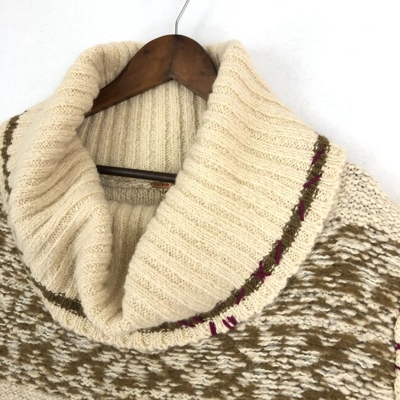 Free People Women's Size X-Small Cream Brown Purple Wool Blend Boho Sweater - Picture 2 of 10